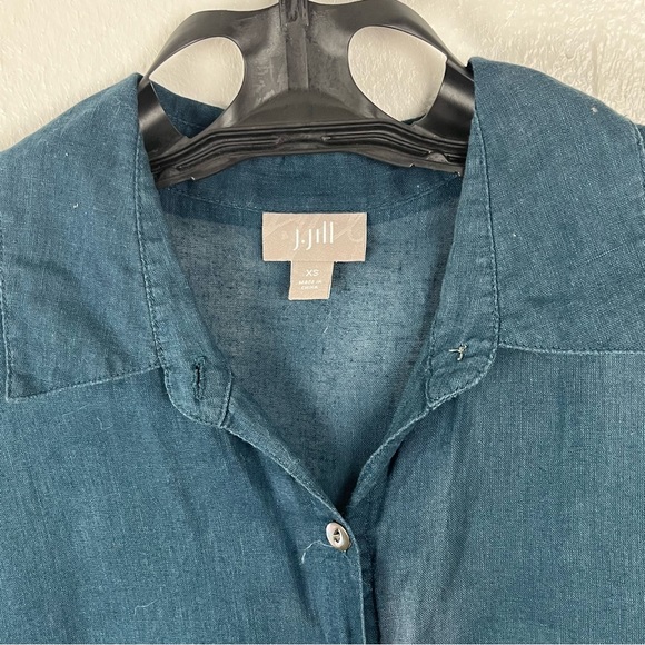 J. JILL Blue Linen Blend Sheer Sleeveless Side Wings Button Top, Size XS - Picture 5 of 8